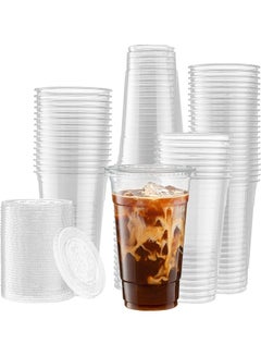 Buy 150-Piece Disposable Plastic Cup with Flat Lid Clear in Saudi Arabia