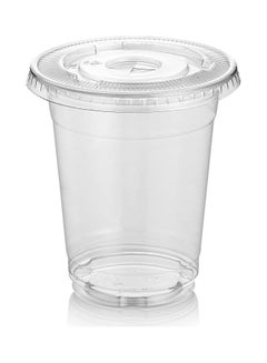 Buy 100-Piece Disposable Plastic Cup with Flat Lid Clear in Saudi Arabia