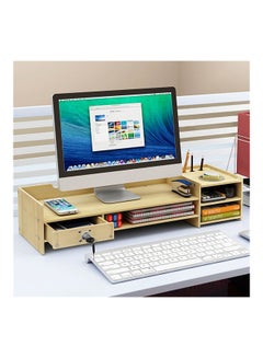 Buy Computer Monitor Stand with Multi Storage Shelf Desktop Organizer for Home Office & School Beige in UAE