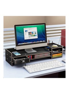 Buy Computer Monitor Stand with Multi Storage Shelf Desktop Organizer for Home Office & School Black in UAE