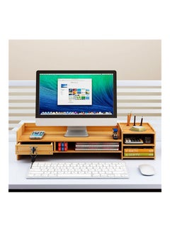 Buy Computer Monitor Stand with Multi Storage Shelf Desktop Organizer for Home Office & School Brown in UAE