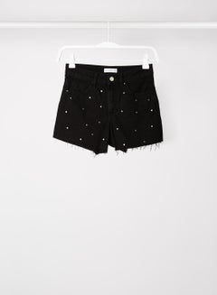 Buy Polka Dot Denim Shorts Black Denim in Saudi Arabia