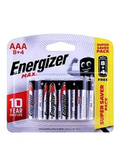 Buy 12-Piece Max Alkaline AAA Battery Set Black/Silver/Red in UAE