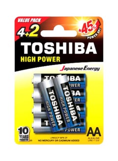 Buy 6-Piece High Power Alkaline AA Battery Pack Blue/Silver 14.5x50.5millimeter in UAE