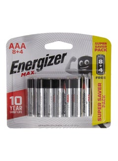 Buy 12-Piece Max Alkaline Battery AAA Silver/Black in Saudi Arabia