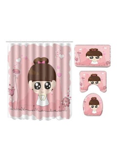 Buy 4-Piece Bath Mat Accessory Set Pink/White/Brown 180x180x0.7cm in UAE