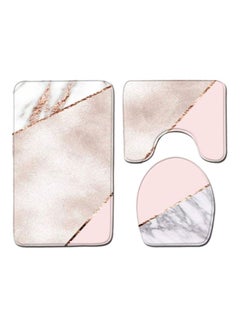 Buy 3-Piece Bath Mat Accessory Set Brown/Pink/Grey 80x50cm in Saudi Arabia