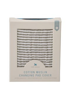 اشتري Cotton Muslin Changing Pad Cover With All Around Elastic  - Grey Stripe في الامارات