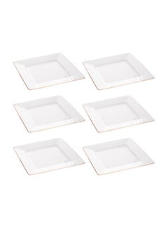 Buy 6-Piece Square Dinner Plates White/Gold 8inch in Saudi Arabia