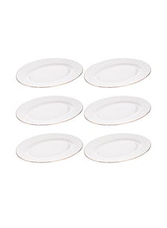 Buy 6-Piece Oval Dinner Plates White/Gold 10inch in Saudi Arabia