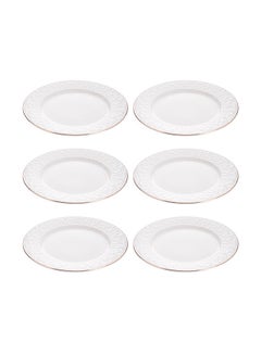 Buy 6-Piece Dinner Plates White/Gold 9inch in Saudi Arabia