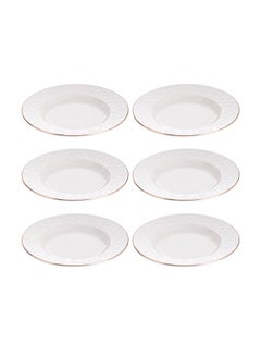 Buy 6-Piece Deep Dinner Plates White/Gold 7inch in Saudi Arabia