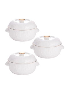 Buy 3-Piece Soup Bowls With Lid white/gold 6.75inch in Saudi Arabia