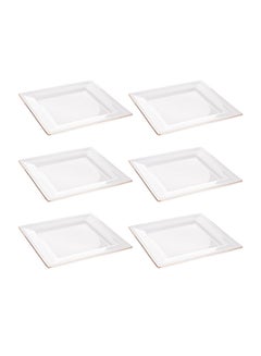 Buy 6-Piece Square Dinner Plates white/gold 8inch in Saudi Arabia