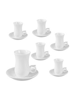 Buy 12-Piece Cup And Saucers Set White 6 Tea Cup 7cm, 6 Saucers 11cm in Saudi Arabia