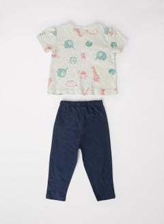 Buy Casual Baby Girls Printed Top And Knit Bottom Set Multicolour in UAE
