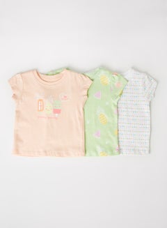 Buy Baby Girls 3-Piece Printed Casual Trendy T-Shirt Set Multicolour in UAE
