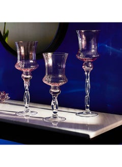 Buy 3-Piece Vintage Glass Candleholder Set Pink Standardcm in Saudi Arabia