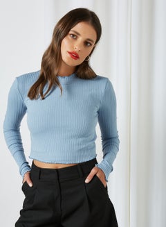 Buy Knitted Long Sleeve Top Blue in UAE