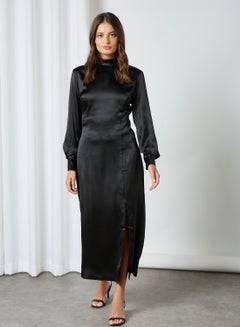 Buy High Neck Satin Dresses Black in UAE