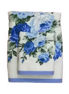 Buy 2-Piece Rose Printed Bath Towel Set Multicolour 72×140/34×73cm in UAE