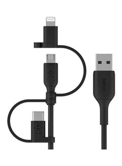 اشتري كابل متوافق مع جميع الأجهزة من بيلكين ( كابل شحن 3 في 1 لايتنينج وUSB-C ومايكرو USB) لشحن الهواتف الذكية وأجهزة التابلت والباور بنك وغيرهم بطول 3.3 قدم و1 متر أسود في الامارات