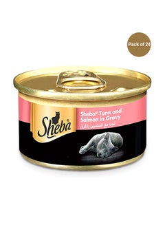 Buy Flaked Tuna Topped With Salmon Wet Cat Food Can 85g Pack of 24 in UAE