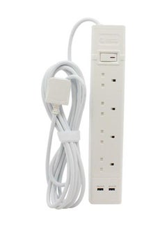 Buy 4 Sockets Cord Extension 13A With 2 USB Ports White 5meter in Saudi Arabia