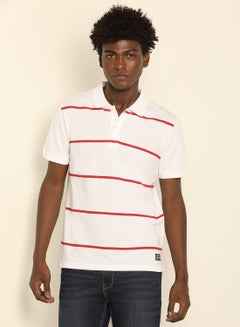 Buy Stripes Regular Fit Collared Neck Polo White/Red in Saudi Arabia