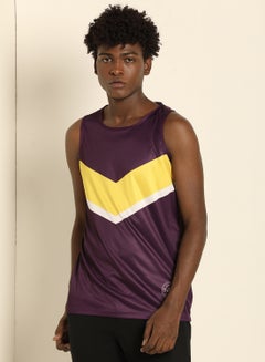 اشتري Basic Regular Fit Round Neck Colour Blocked Vest Purple/Yellow في السعودية