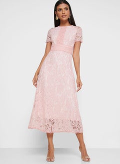 Buy Sheer Lace Dress Pink in UAE