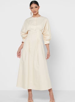 Buy Pleat Detailed Dresses Cream in Saudi Arabia