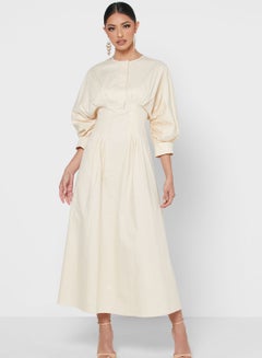 Buy Pleat Detailed Dresses Cream in UAE