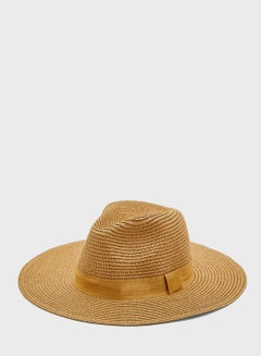 Buy Tonal Band Straw Fedora Brown in UAE