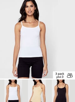 Buy 3-Piece Basic Camis Set White/Beige/Black in UAE