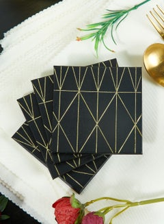 Buy 4-Piece Leather Effect Prism Coaster Set Black/Gold in UAE
