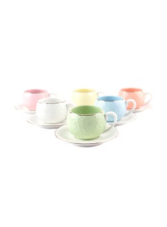 Buy 12-Piece Ceramic Tea Cups And Saucer Set With Stand Multicolour 22x22x20cm in Saudi Arabia