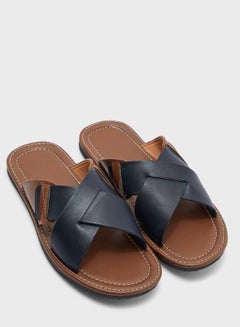 Buy Cross Strap Flat Sandals Navy/Brown in UAE