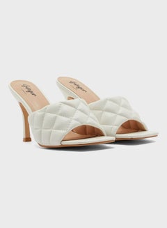 Buy Quilted Square Toe Heeled Sandals White in UAE