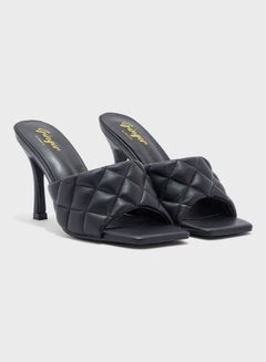 Buy Quilted Square Toe Heeled Sandals Black in Saudi Arabia