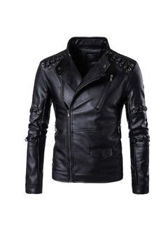 Buy Braided Rope Collar Biker Jacket Black in Saudi Arabia