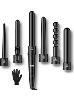 Buy 6 in 1 Curling Iron Curing Wand Set with Protective Glove Black in Saudi Arabia