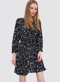 Buy Floral Print Pleated Dress Black in Egypt