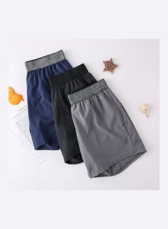 اشتري 3-Piece Loose Fit Quick-Dry Sport Shorts Grey/Blue/Black في السعودية