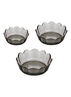 Buy 3-Piece Crown Glass Bowls Grey 19.7x14.7x6.5cm in Saudi Arabia