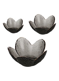 Buy 3-Piece Lotus Glass Bowls Grey 16.5x7.5x9cm in Saudi Arabia