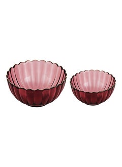 Buy 2-Piece Nordic Designed Glass Bowl Set Red 15.3x7.6x6.6cm in Saudi Arabia