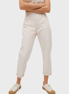 Buy High Waist Straight Jeans Off White in Saudi Arabia