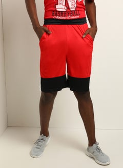 Buy Colourblock Pattern Elastic Waistband Drawstring Shorts Red/Black in UAE