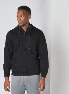 Buy Hooded Zip Through Denim Jacket Anthracite in UAE